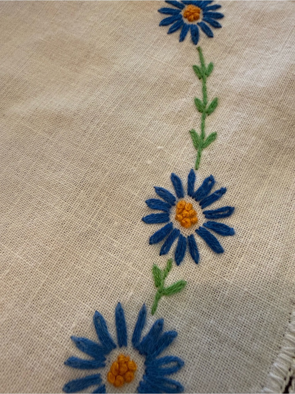Vintage Table cloth Hand-Embroidered Pink Butterfly Linen - Picture 5 of 5